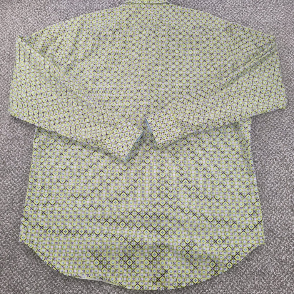 Thomas Dean Mens XL Long Sleeve Button Down Shirt Geometric Green Purple Cotton - Picture 2 of 7